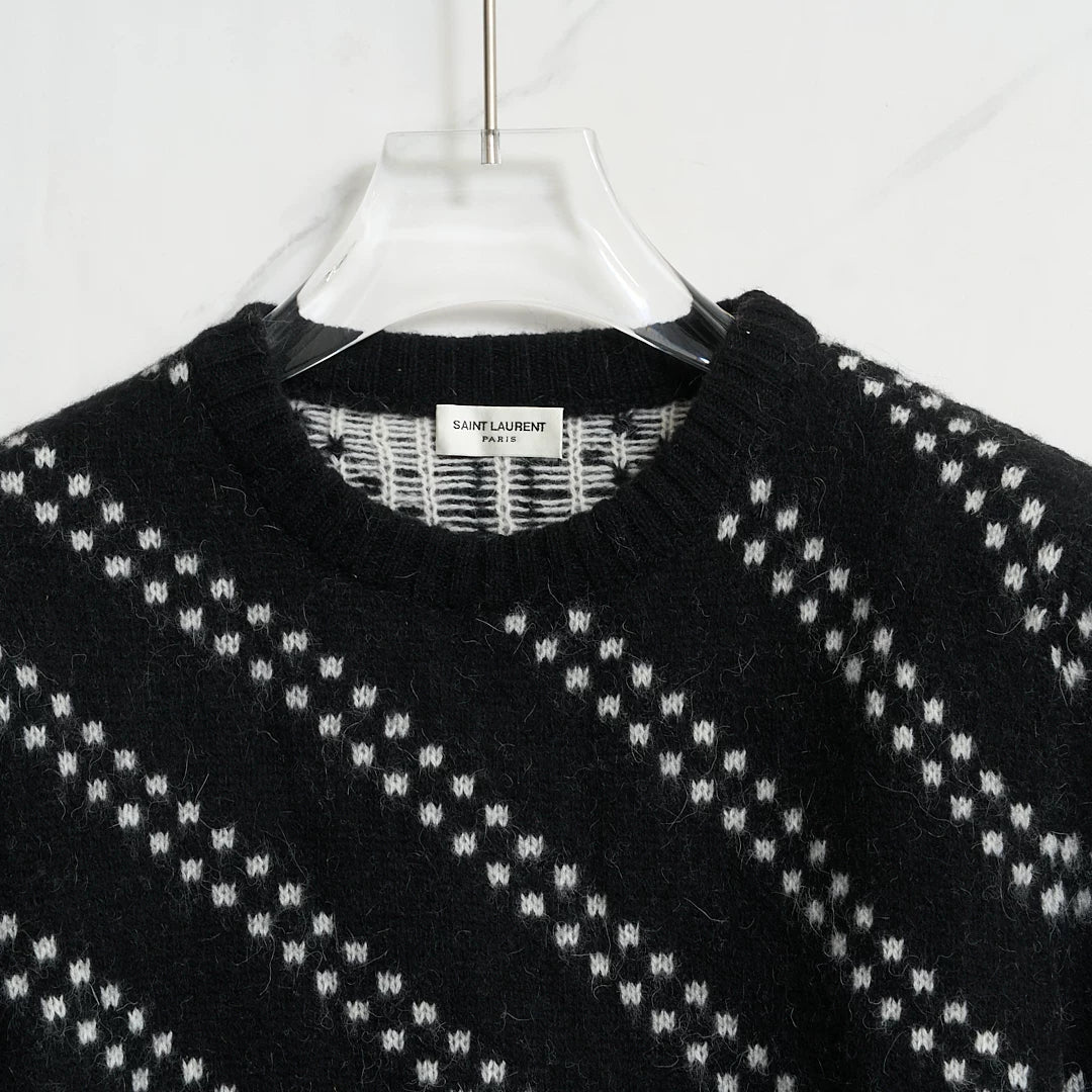 Saint Laurent Men's Black Zigzag Knit Sweater