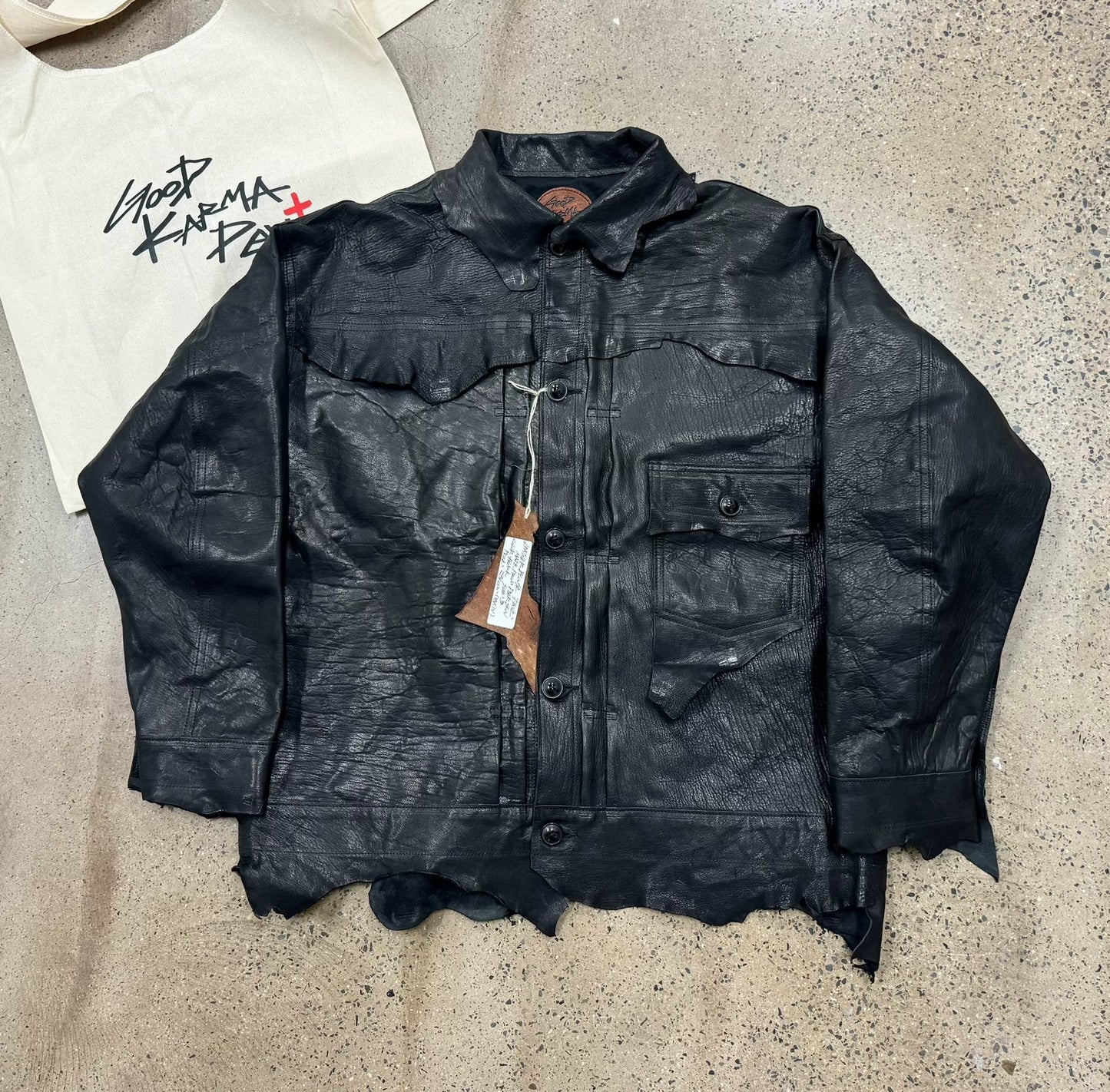 good karma leather shirt jacket in black