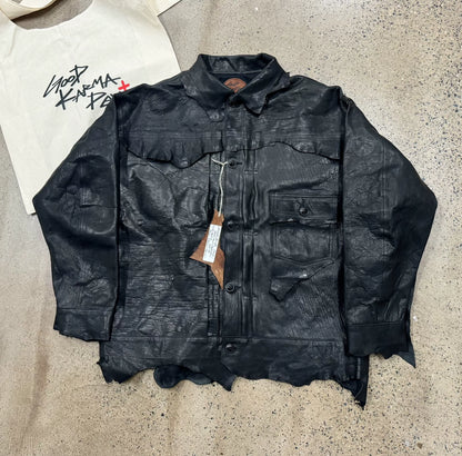good karma leather shirt jacket in black