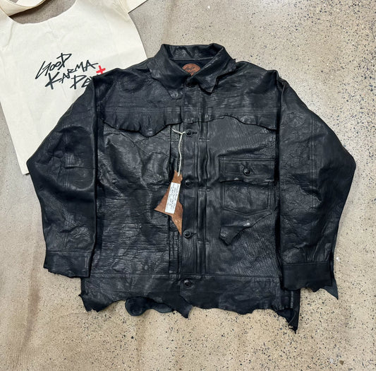 good karma leather shirt jacket in black