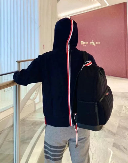 thom browne navy striped hoodie sweatshirt