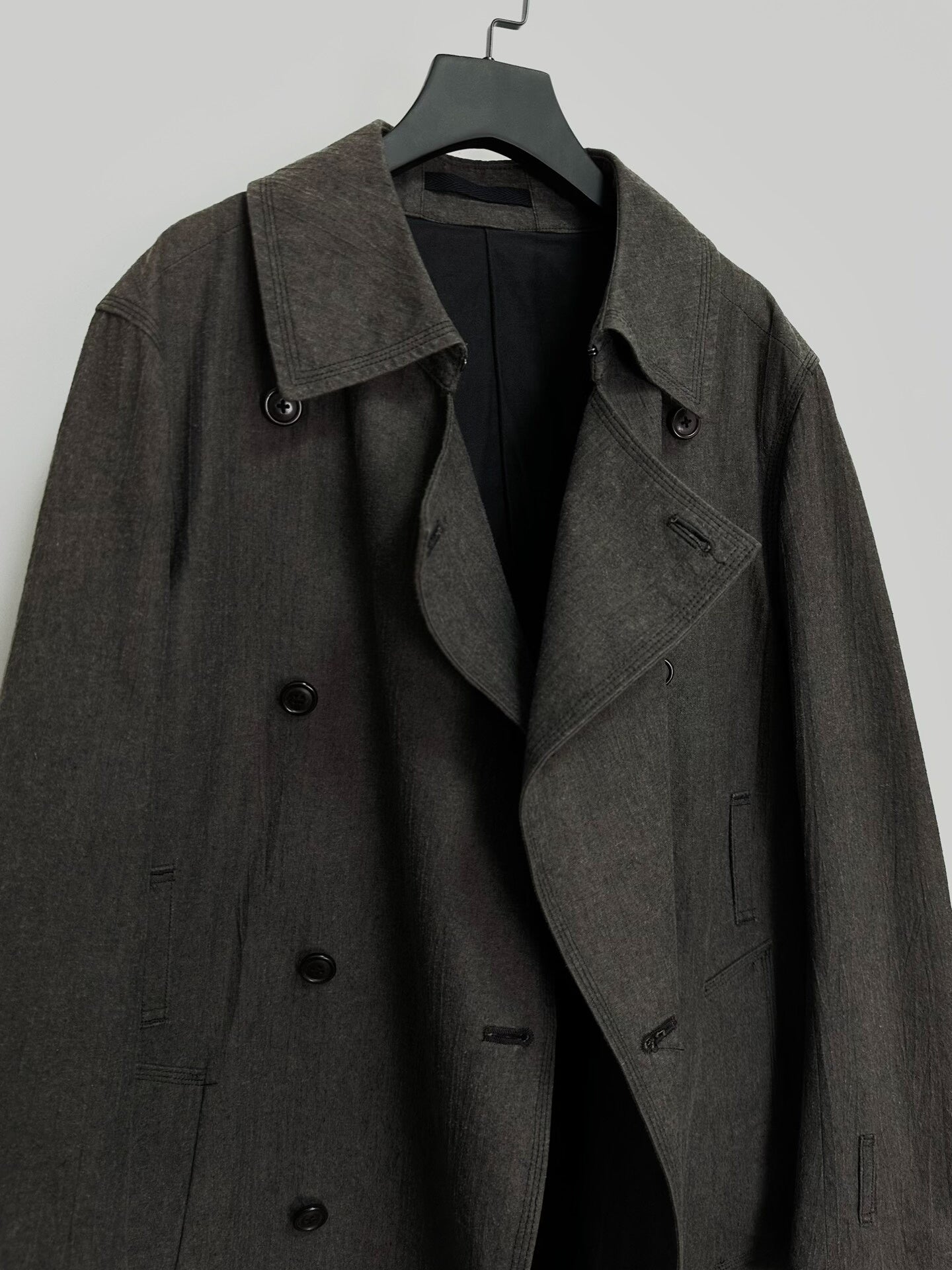 black cotton double-breasted coat