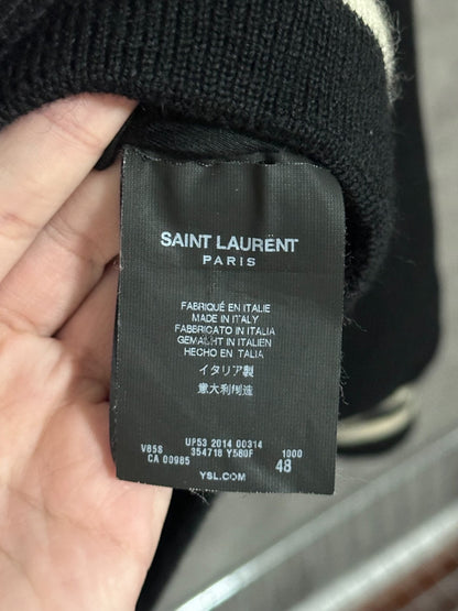 Saint Laurent Black White Wool Baseball Jacket
