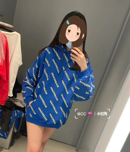 balenciaga blue printed hoodie sweatshirt