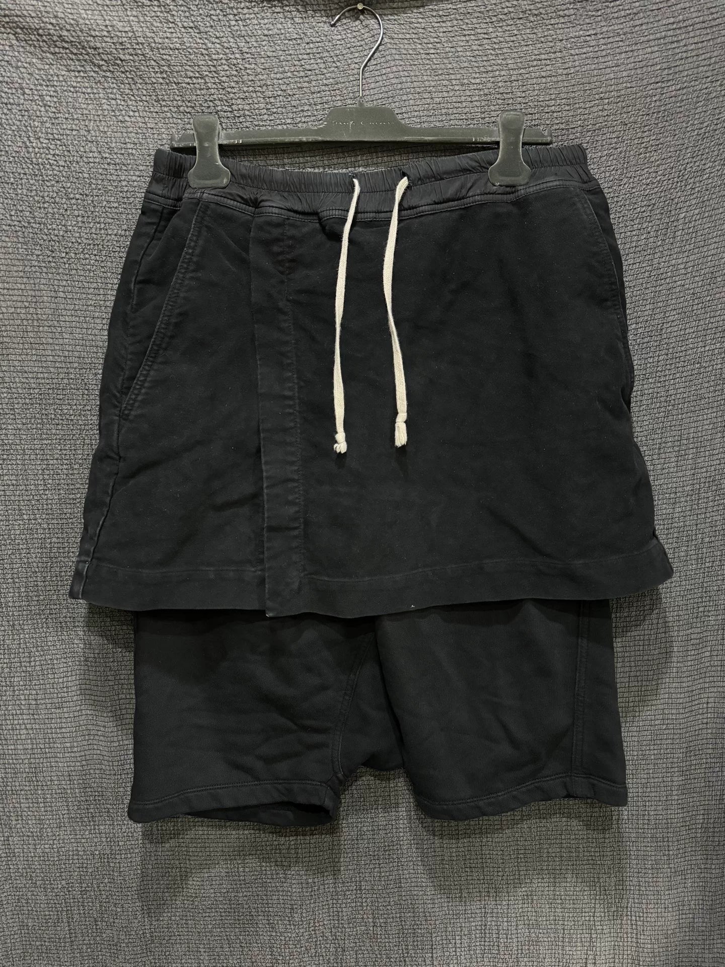 rick owens thick cotton layered shorts