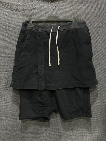 rick owens thick cotton layered shorts