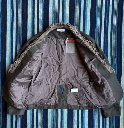 crochet blazer with beaded collar detail