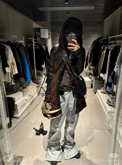 wool and leather hooded jacket