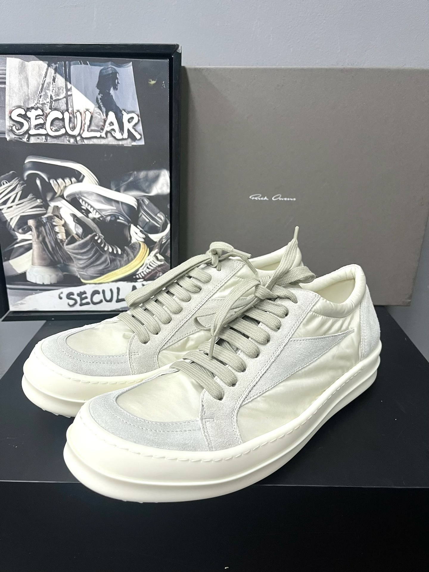 Rick Owens 26SS White Silk Suede Sneakers
