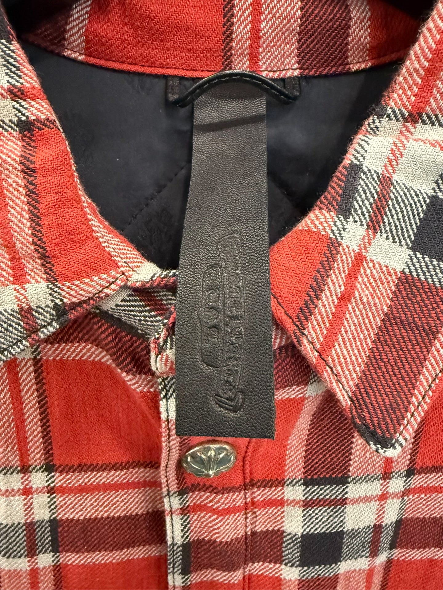 Chrome Hearts White Vine Red Plaid Quilted Jacket XL