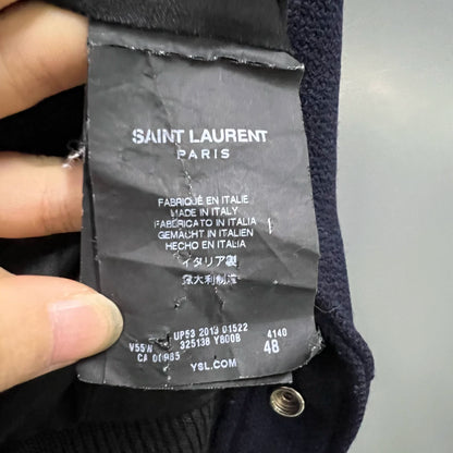 Saint Laurent Dark Blue Leather Patch Jacket