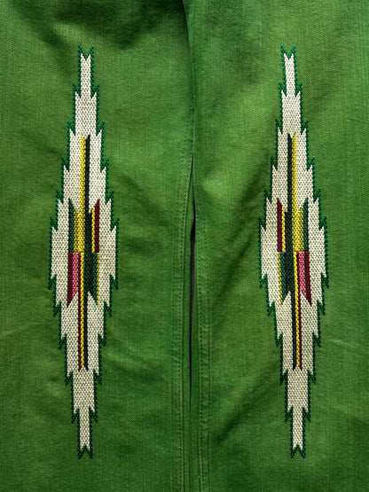 green embroidered denim pants by number(n)ine