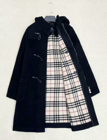 burberry black duffle coat with hood