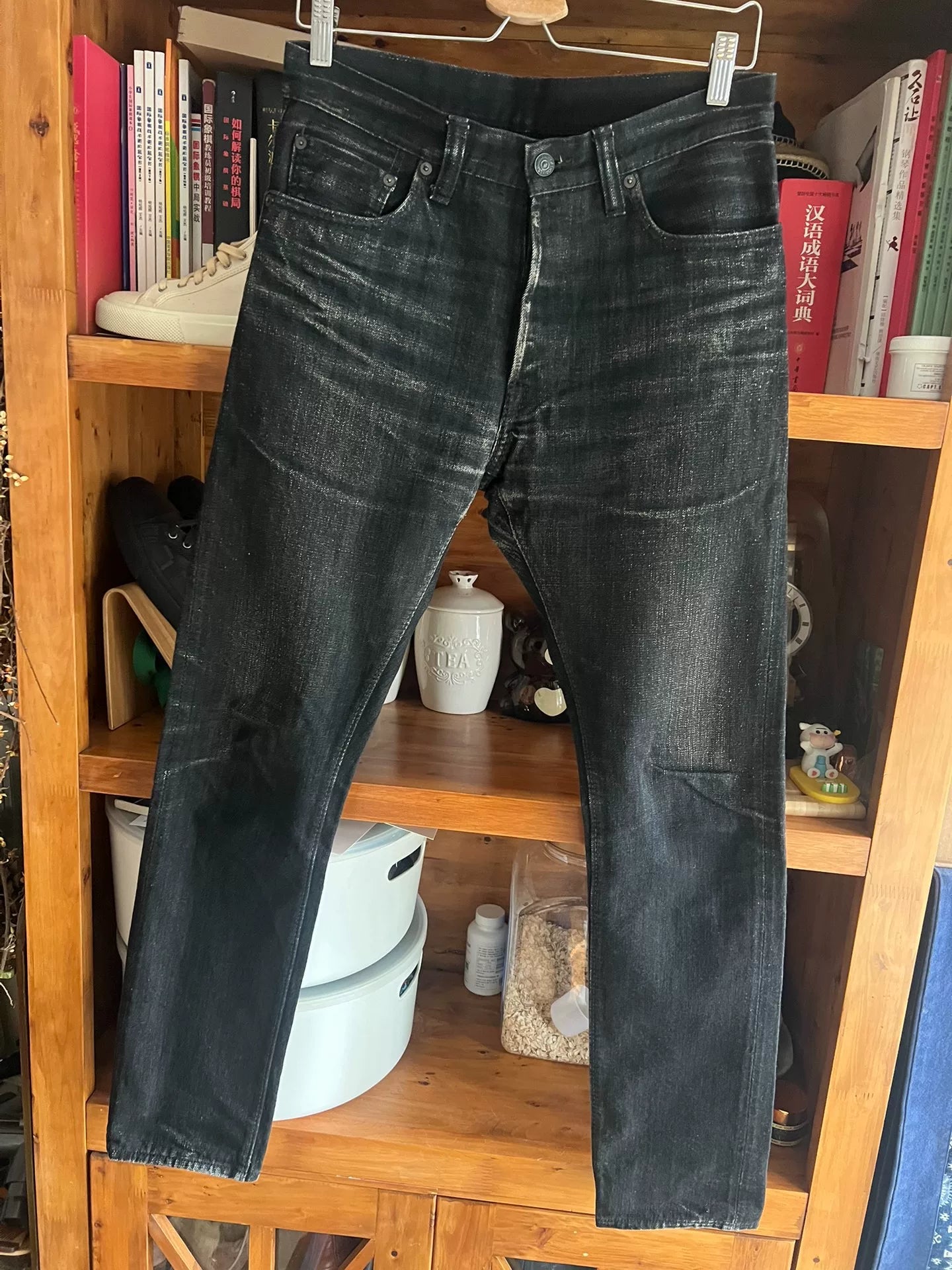 classic black denim jeans with red selvedge