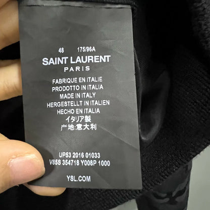 Saint Laurent Black Camouflage Leather Sleeve Jacket