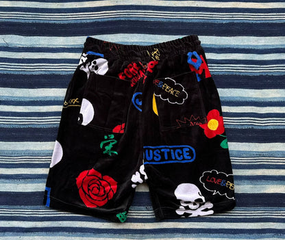 mastermind japan velvet skull graffiti shorts