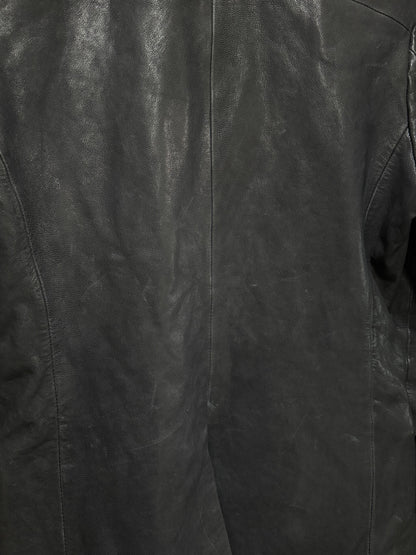 dark goat leather single-breasted blazer