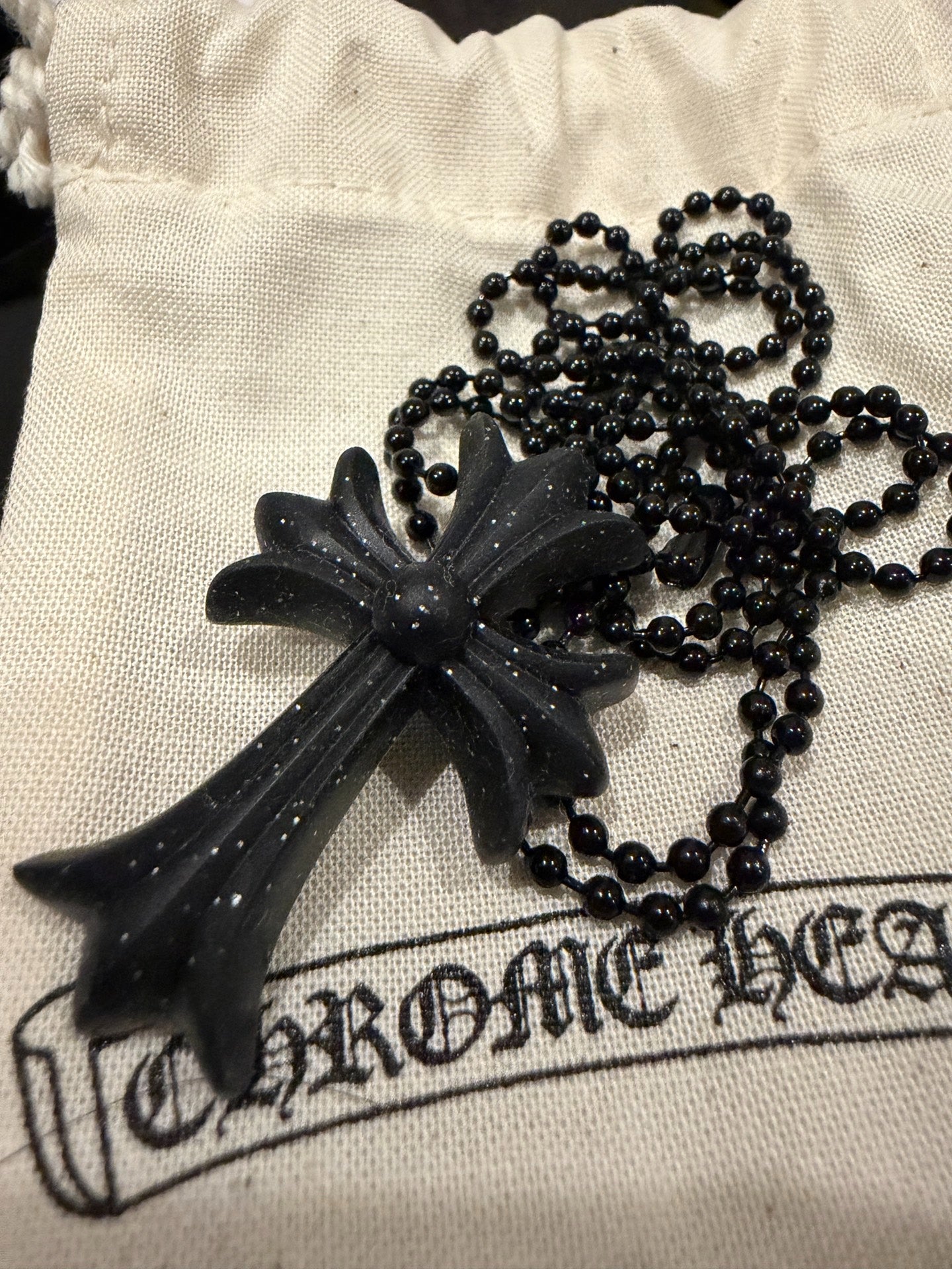 Chrome Hearts Obsidian Cross Necklace