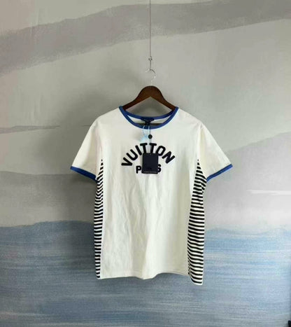 Louis Vuitton White Stripe Embroidered Short Sleeve