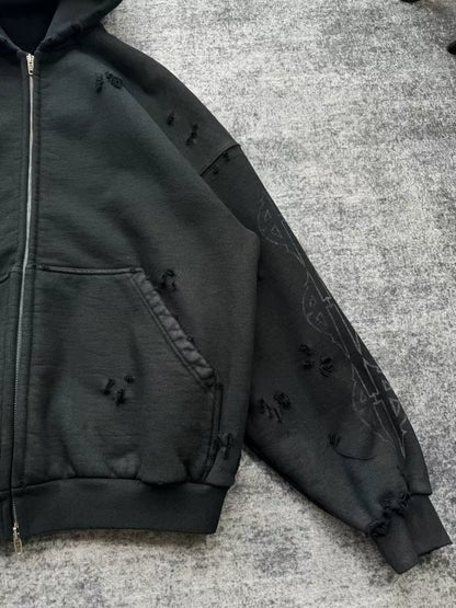 balenciaga paris tower distressed zip jacket
