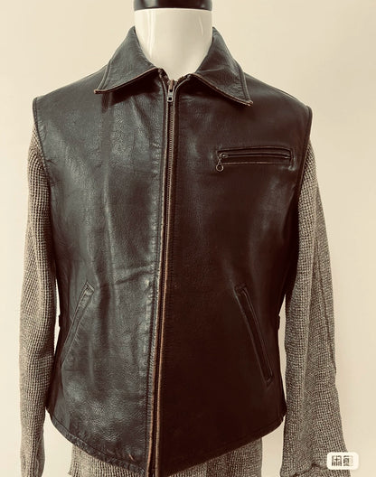 RRL Three-Star Tea Core Leather Vest