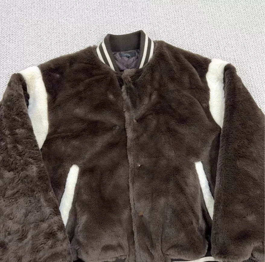 BEAMS Wide Faux Fur Baseball Jacket
