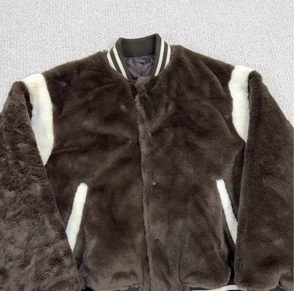 BEAMS Wide Faux Fur Baseball Jacket