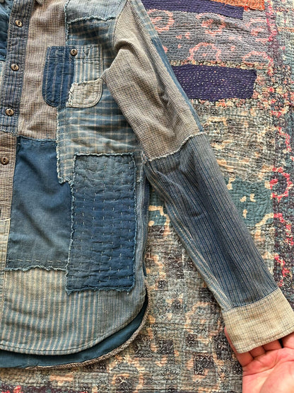 rrl blue dye patchwork shirt S size