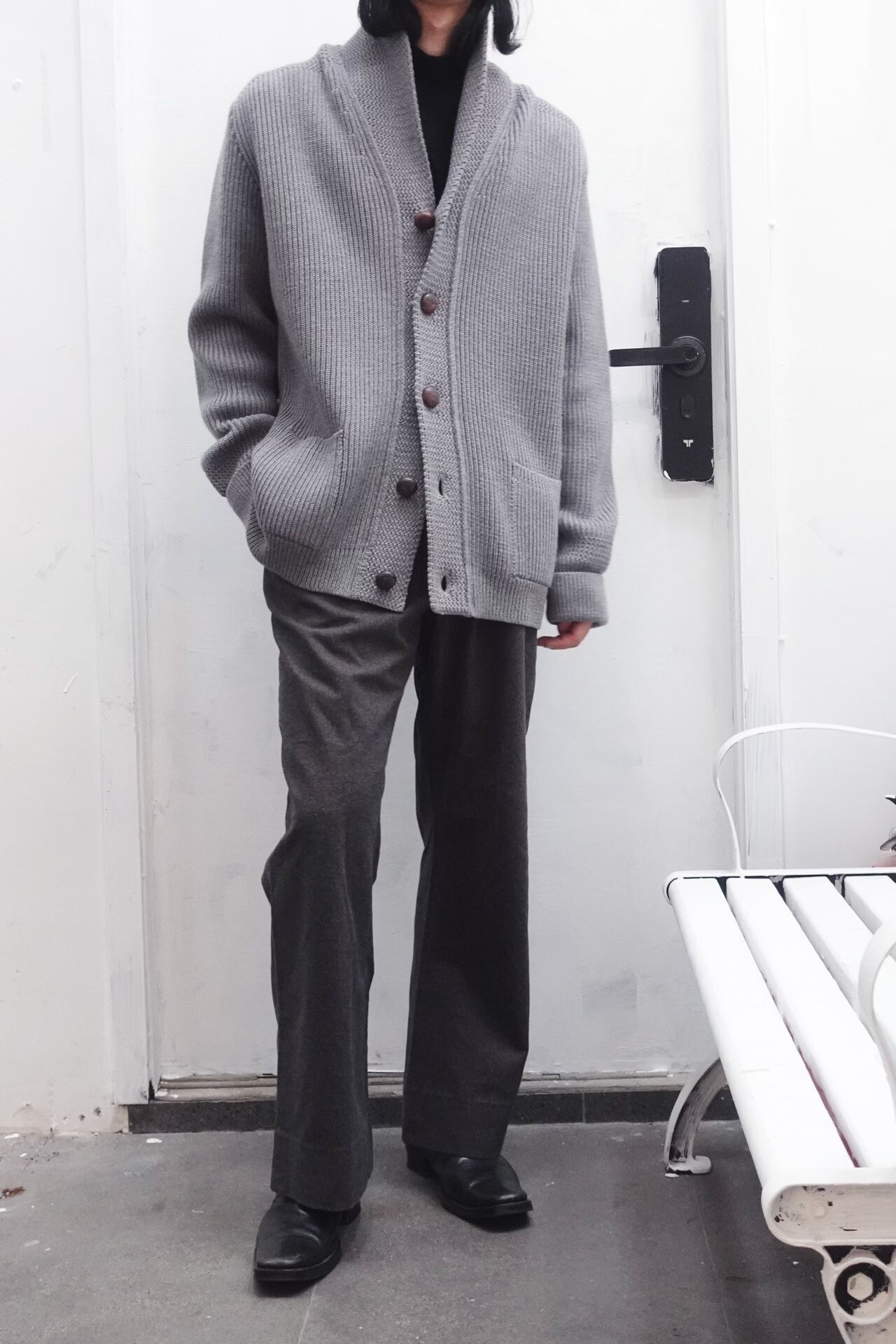 heavy knit shawl collar cardigan sweater