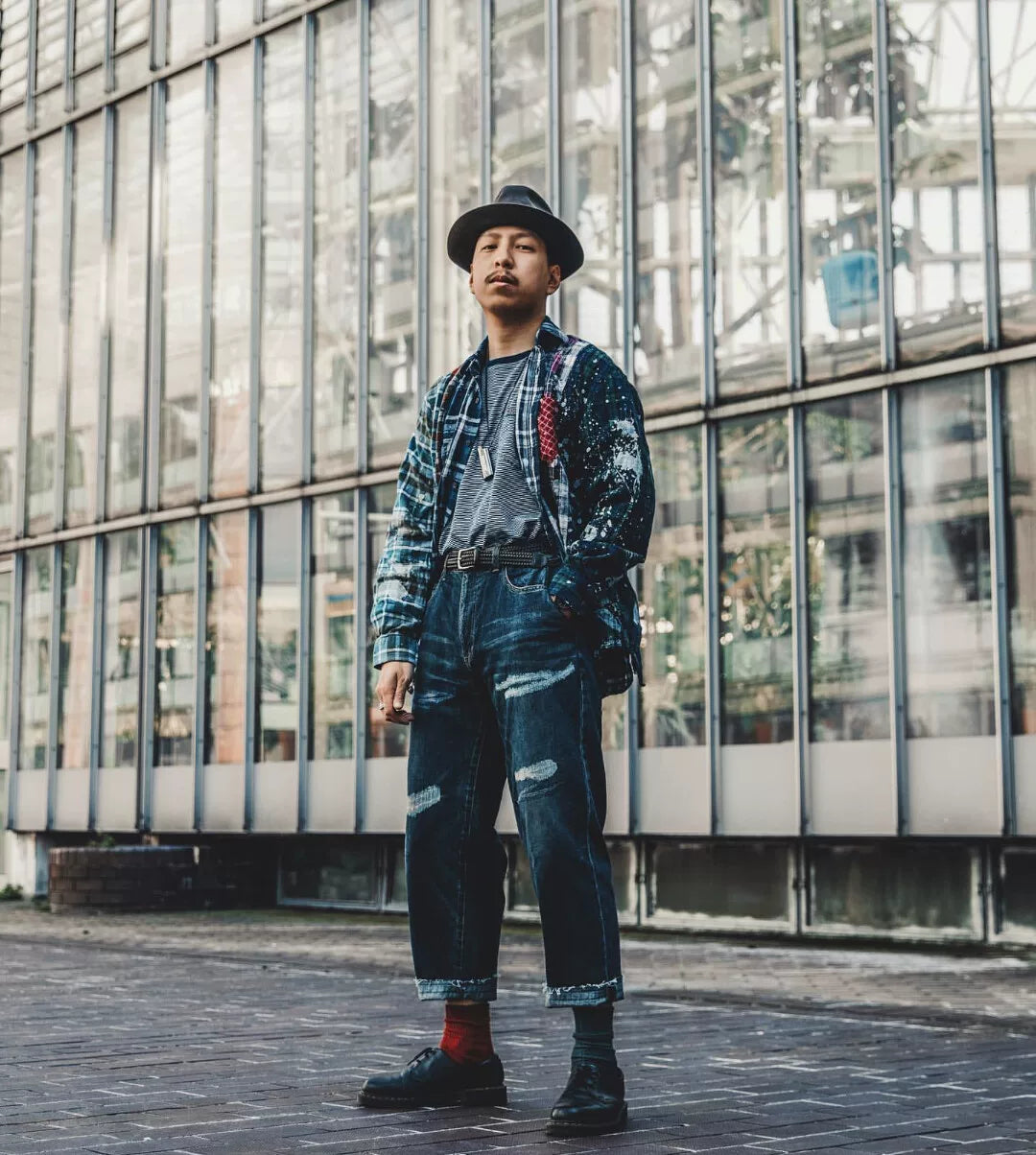 beams japan worn look denim pants