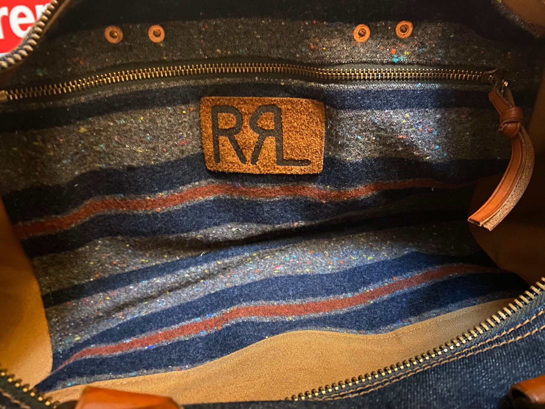 RRL Winston Denim Leather Duffle Bag