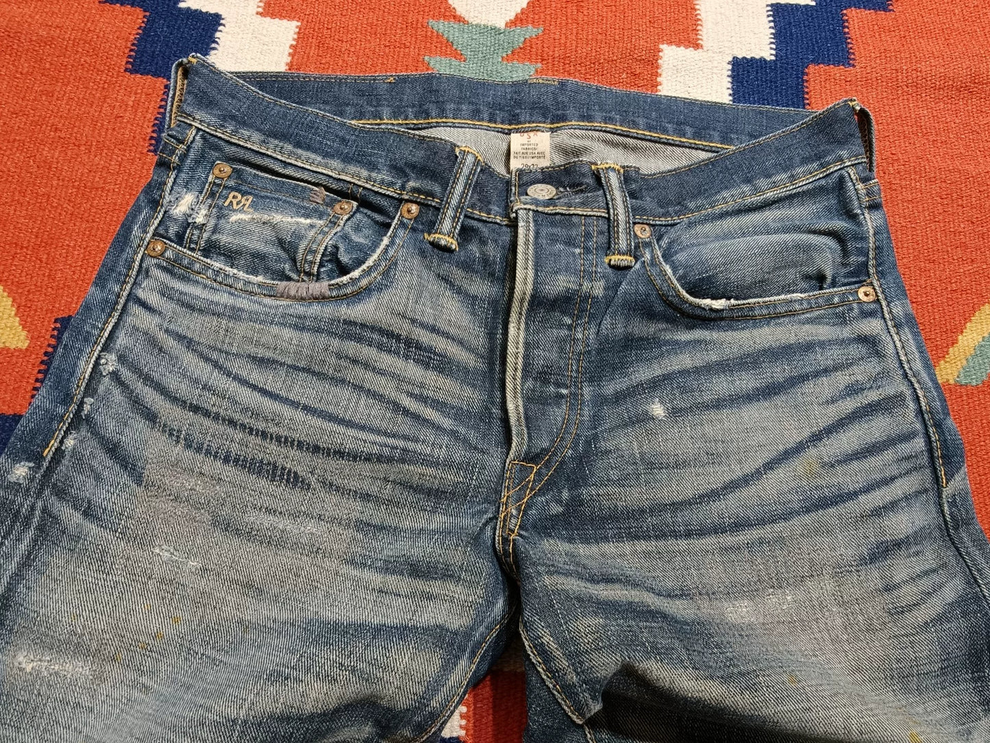 RRL Distressed Red Selvedge Denim Jeans