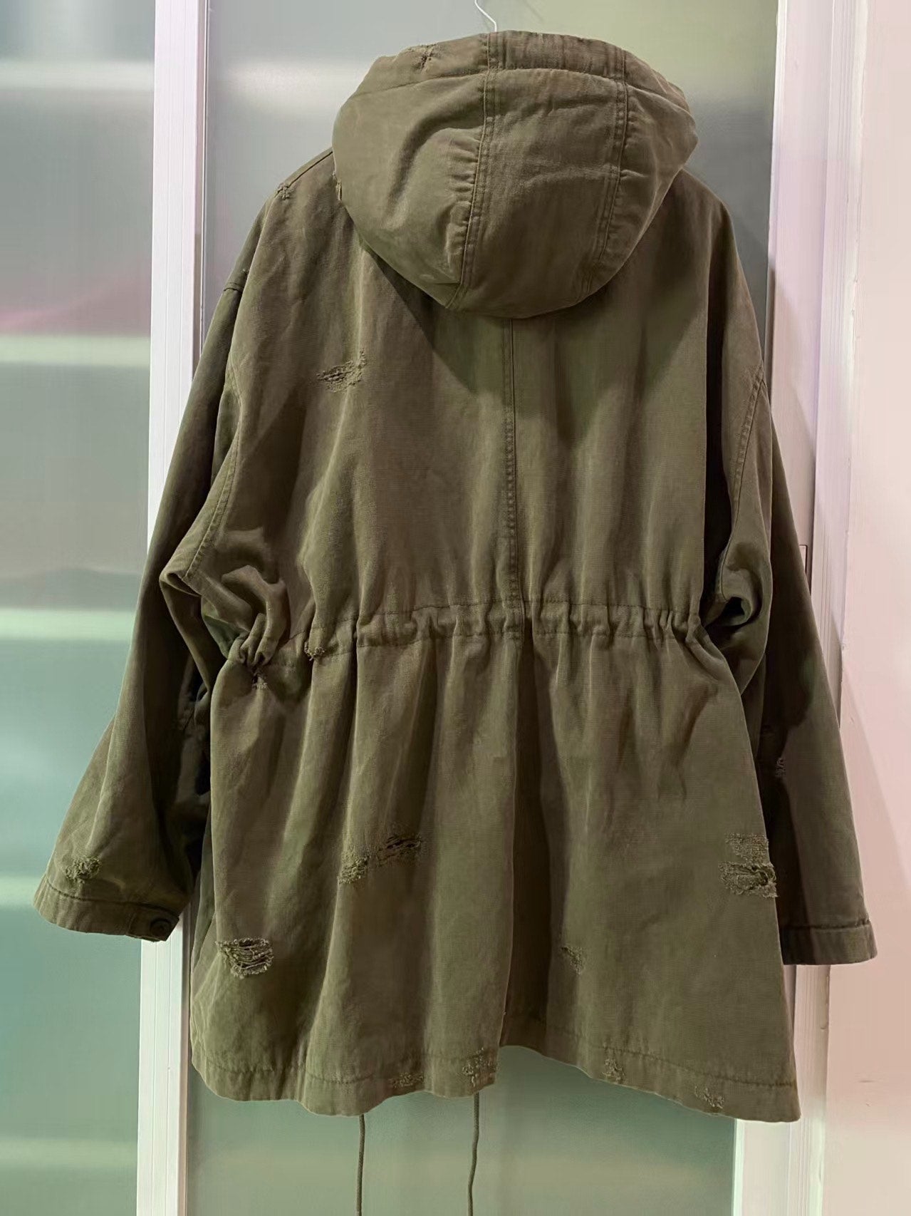 WE11DONE Olive Green Distressed Parka