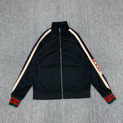 gucci black logo jacket with side stripes
