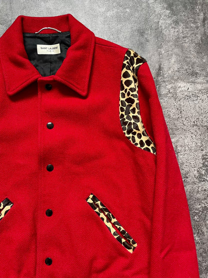 Saint Laurent Red Leopard Varsity Jacket