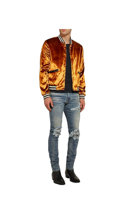 saint laurent velvet cotton bomber jacket