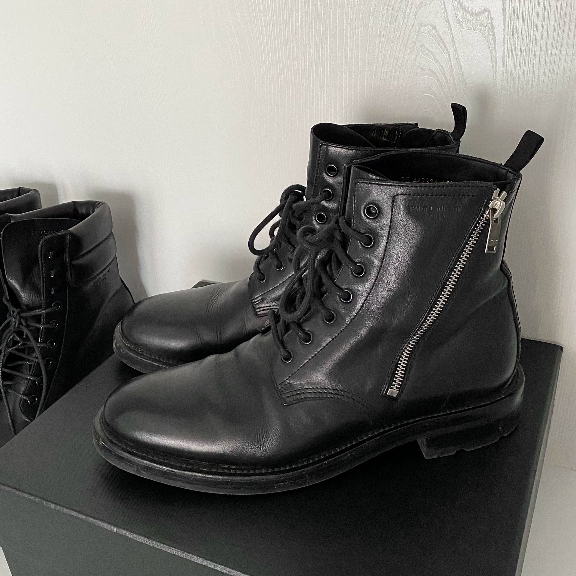 saint laurent black military zip boots
