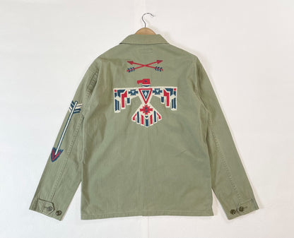 embroidered herringbone work shirt jacket