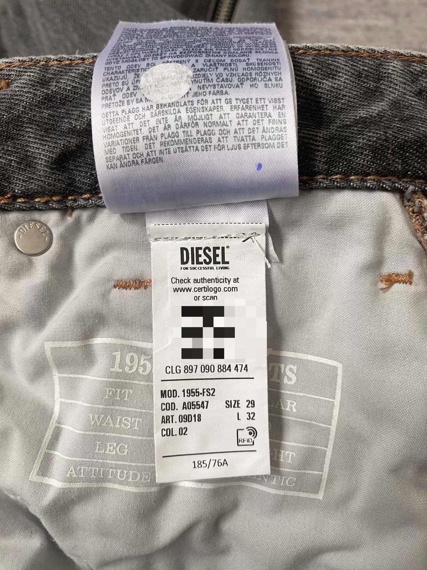 diesel gray red zipper flared jeans