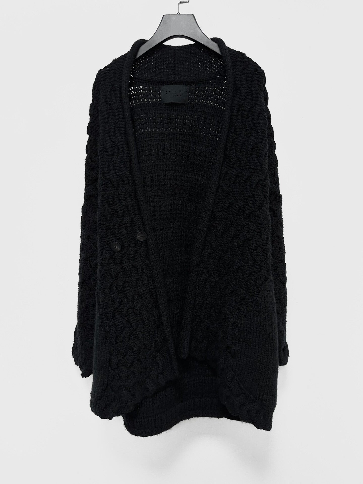 black oversized hand-knitted cashmere jacket