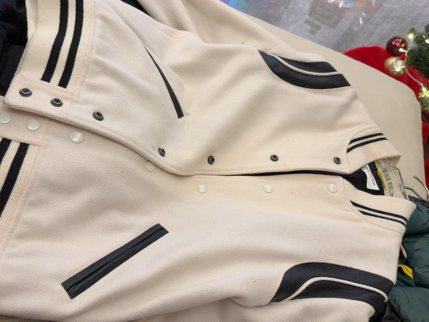 Saint Laurent Beige Striped Leather Detail Jacket