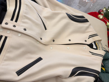 Saint Laurent Beige Striped Leather Detail Jacket