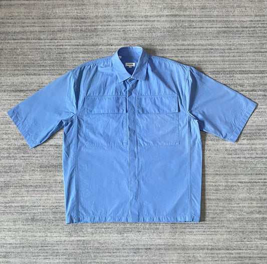 blue short sleeve utility shirt