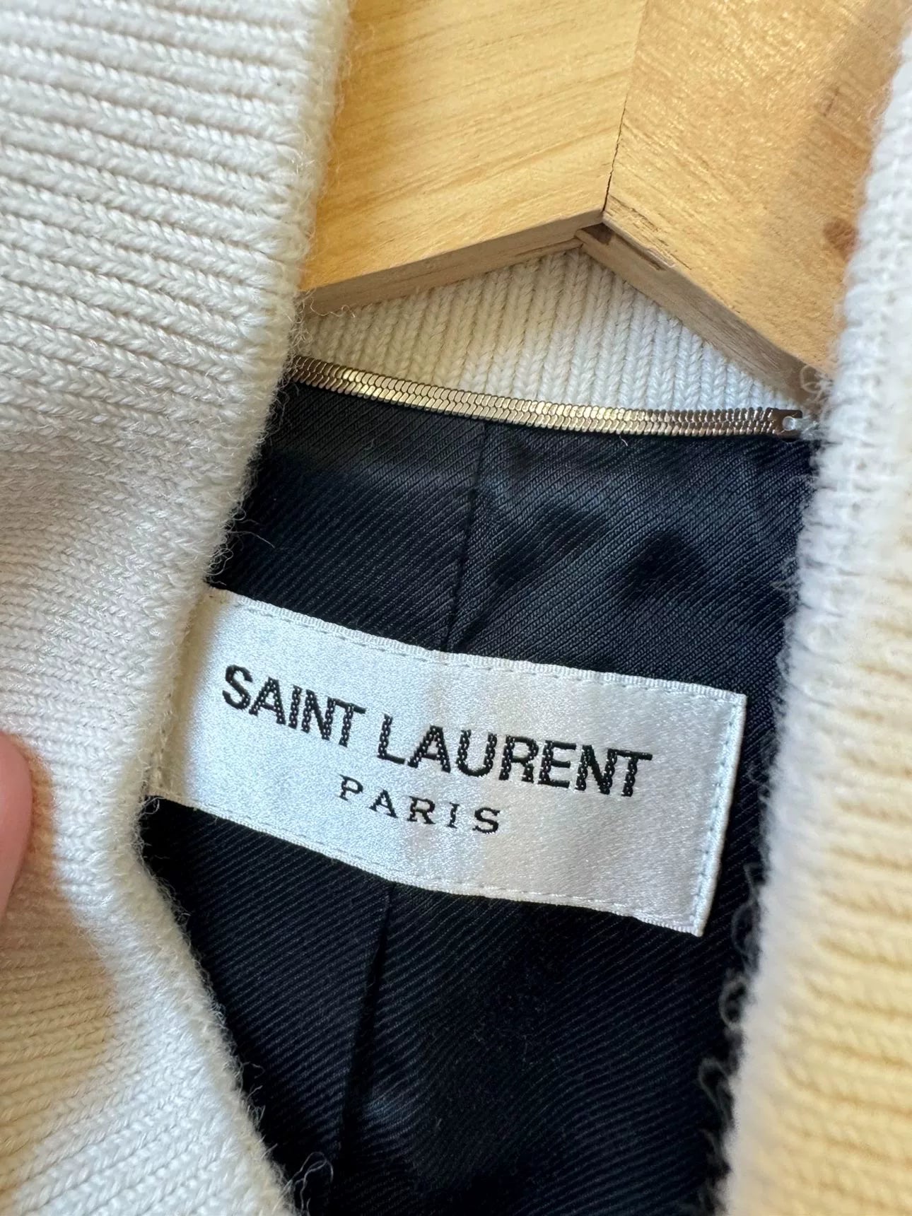 Saint Laurent Cream Black Baseball Jacket