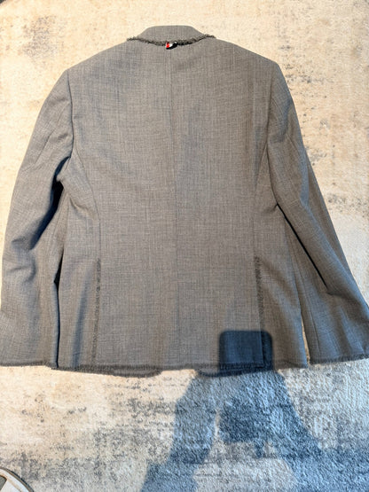 thom browne classic gray blazer with frayed edges