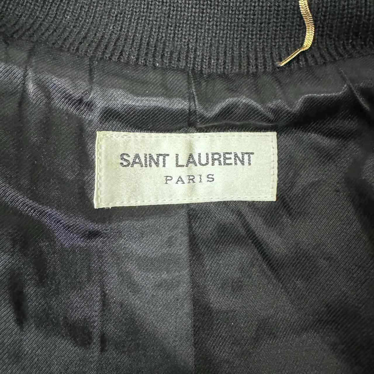 Saint Laurent Black Leather Sleeve Varsity Jacket