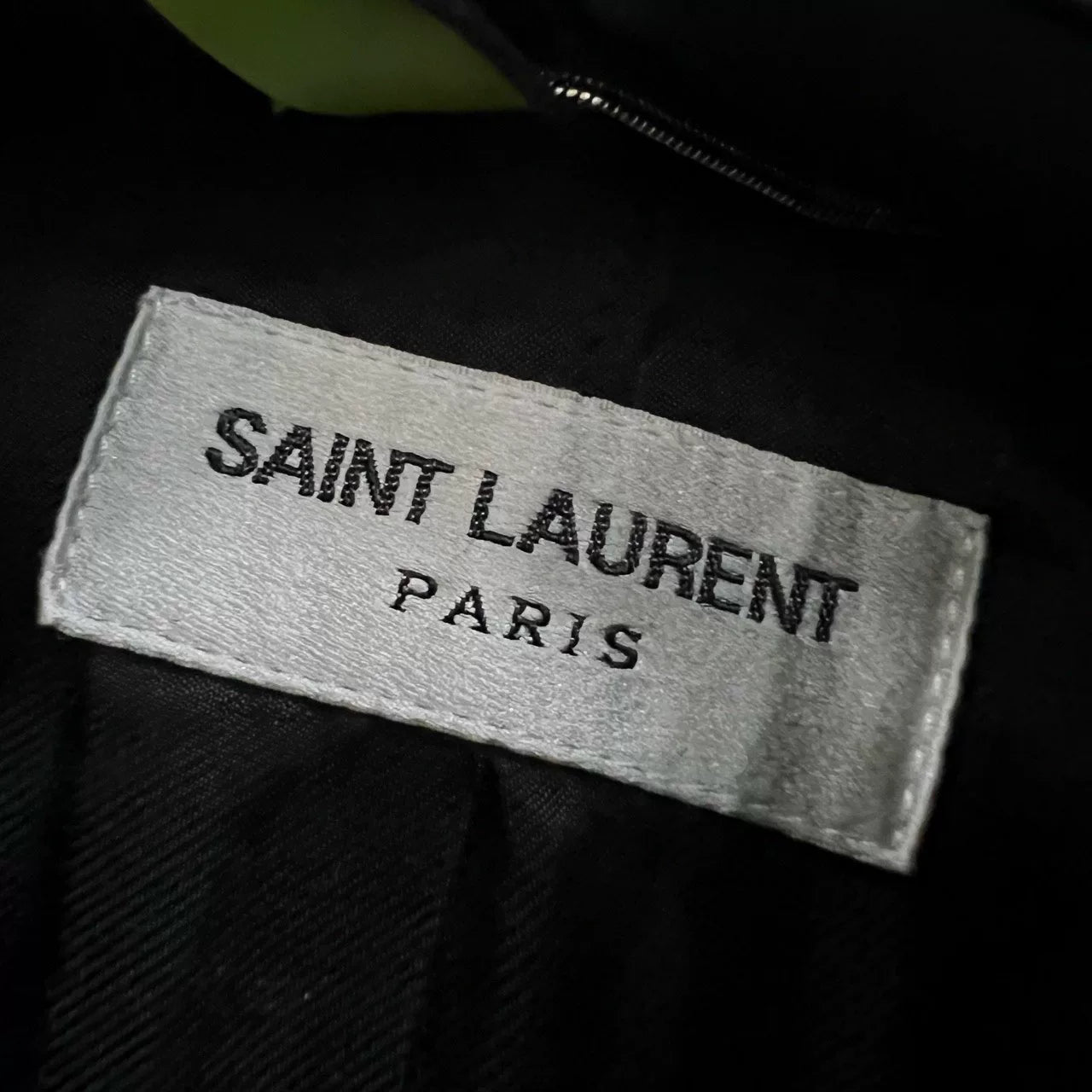 Saint Laurent Black Camouflage Leather Sleeve Jacket