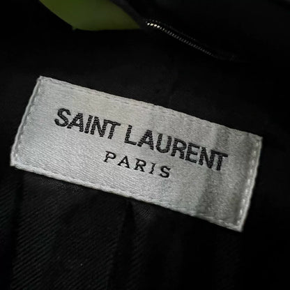 Saint Laurent Black Camouflage Leather Sleeve Jacket