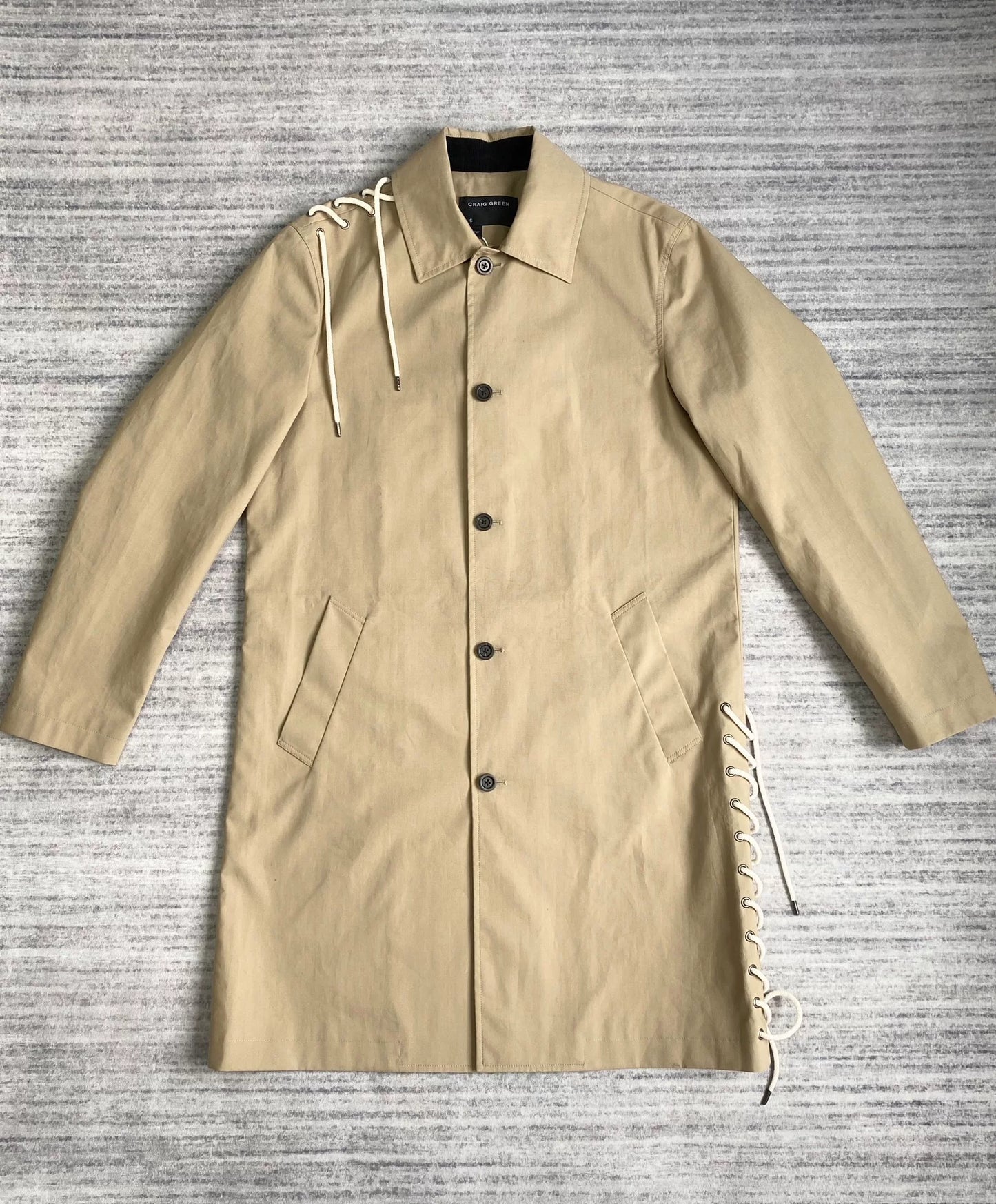 khaki drawstring belt trench coat