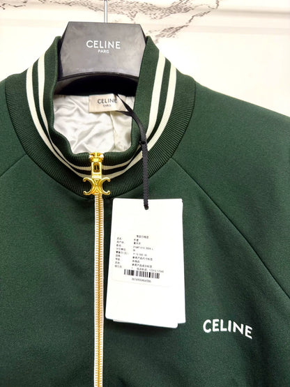 celine green embroidered logo collar jacket